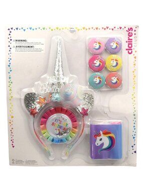 Claires Birthday Girl 9 Piece Set Unicorn Themed Headband Buttons Sash Party Sup